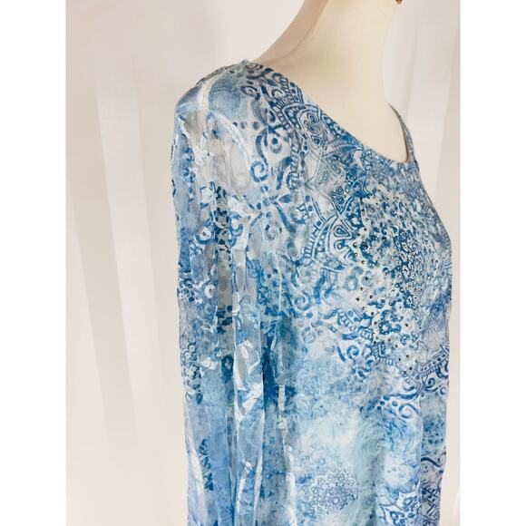 CALSTYLE Women’s Blue/White Lace Overlay Tunic Sz 2X - Picture 6 of 9